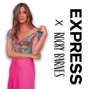 EXPRESS x Rocky Barnes | Floral Wrap Front Crop